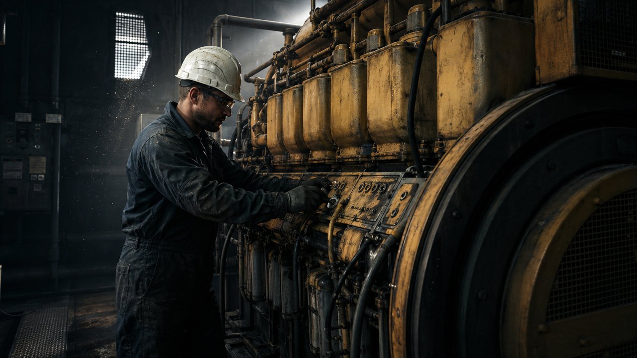 Técnico TERSATEC dando mantenimiento a planta de emergencia